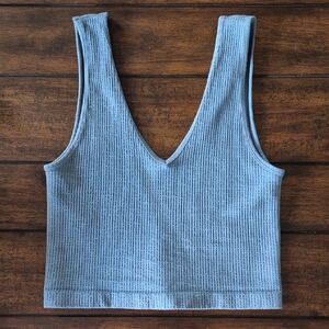 Blue Ribbed Cropped Women's Top